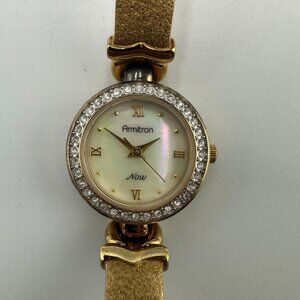 Armitron Watch Women Gold Tone Mother of Pearl Dial Textured Band New Battery 7"